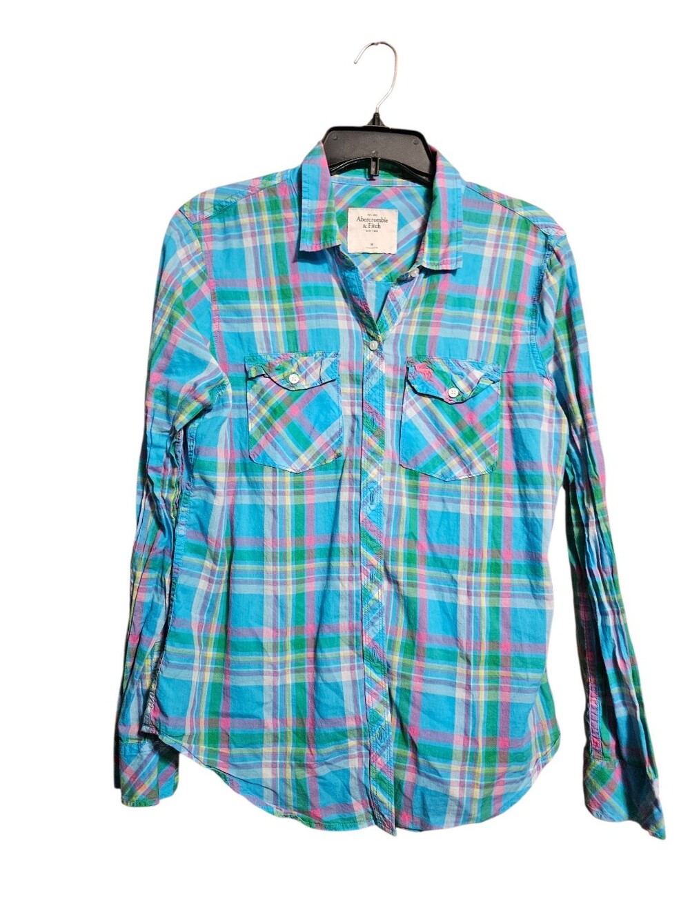 Abercrombie&fitch Blue,green,pink Long Sleeve Button Down Shirt Size Medium!
